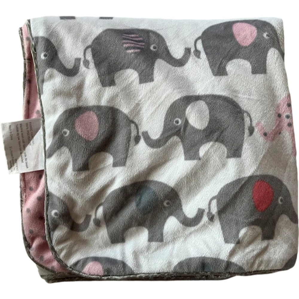 SL Home Fashions Elephant Pink Polka Dot Baby Girl Blanket 119741 White Gray